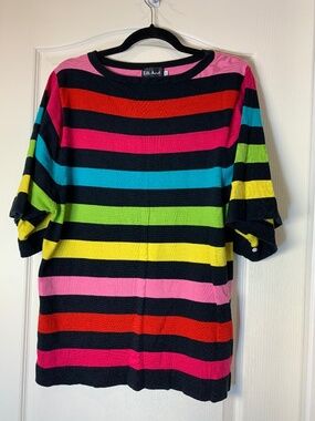 Little Marcel Women’s L Rainbow Striped Cotton Knit Short Sleeve Sweater Pride